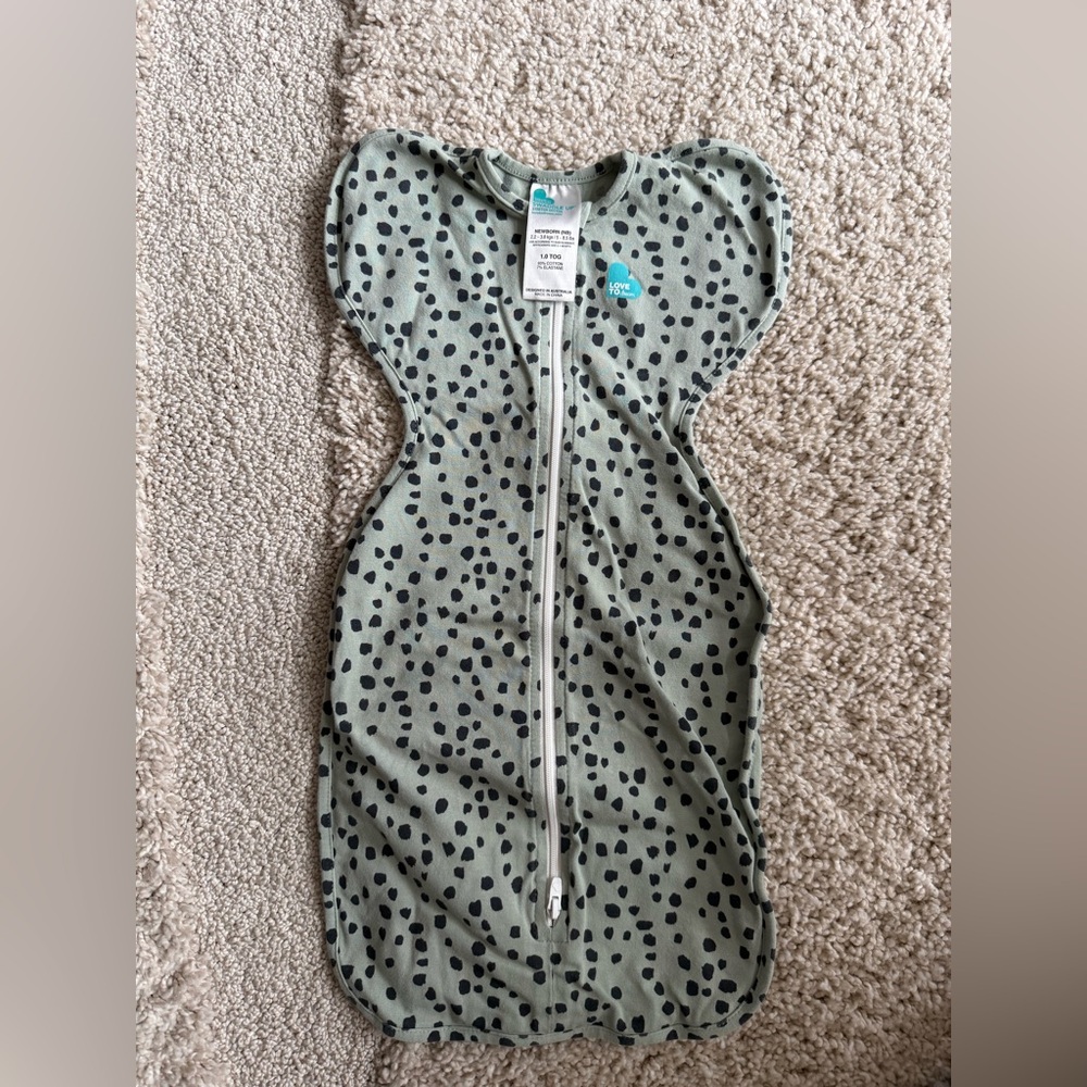 Love To Dream Sage Green Dalmatian Print 1 TOG  (newborn) Swaddle Sleep Sack